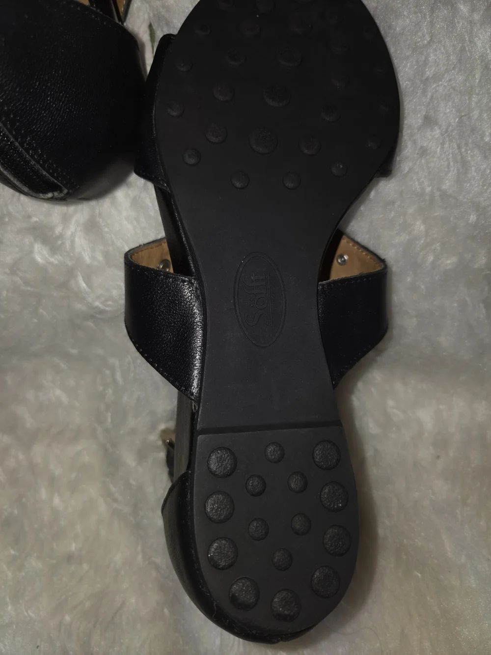 Sofft Black T-Strap Grommet Low Wedge Sandals